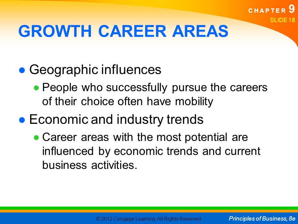 GROWTH CAREER AREAS Geographic influences Economic and industry trends