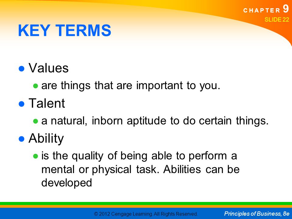 KEY TERMS Values Talent Ability are things that are important to you.