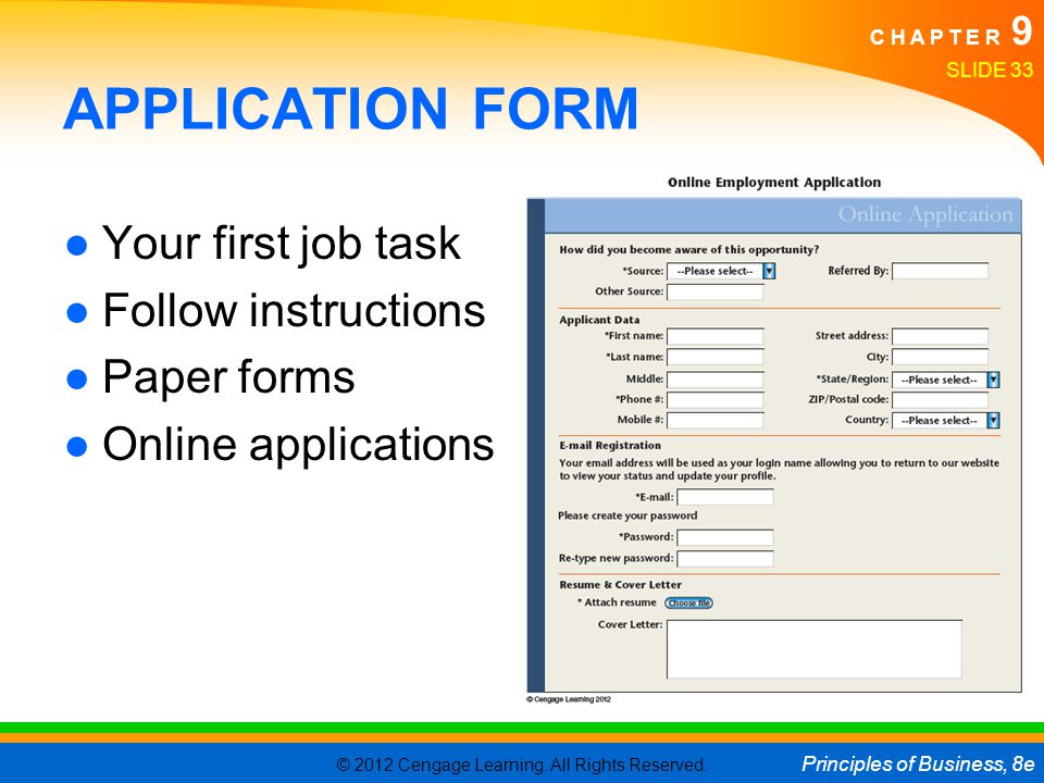 APPLICATION FORM Your first job task Follow instructions Paper forms