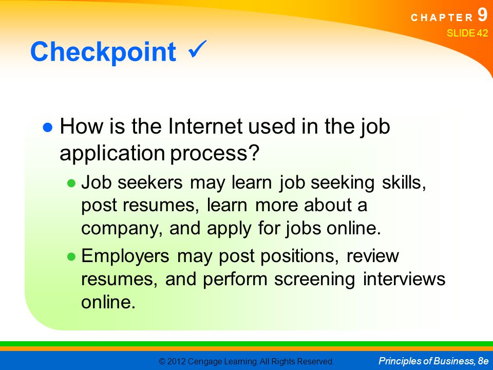 Checkpoint  How is the Internet used in the job application process
