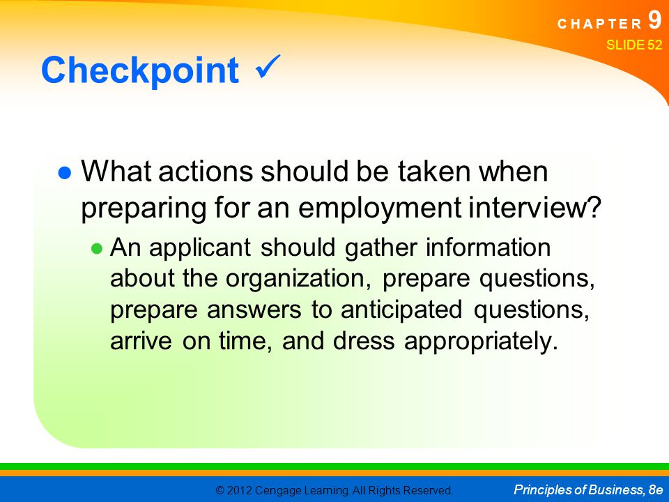 Checkpoint  What actions should be taken when preparing for an employment interview