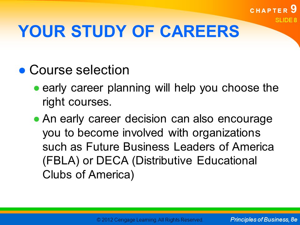 YOUR STUDY OF CAREERS Course selection