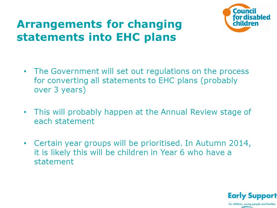 Arrangements for changing statements into EHC plans