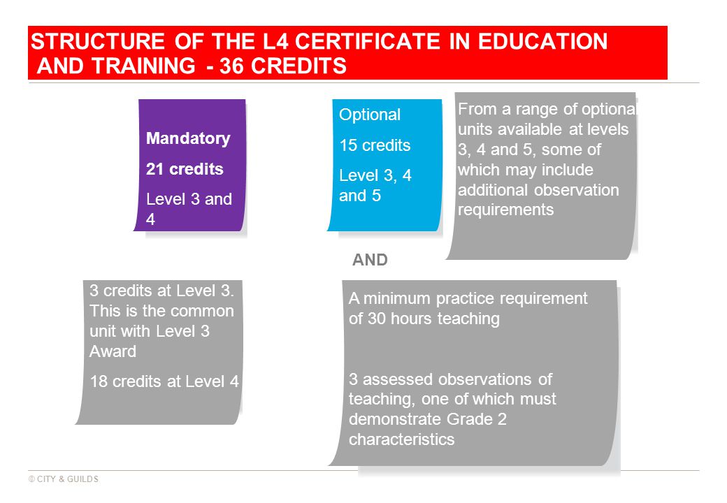 Structure of the L4 Certificate in Education and Training - 36 credits