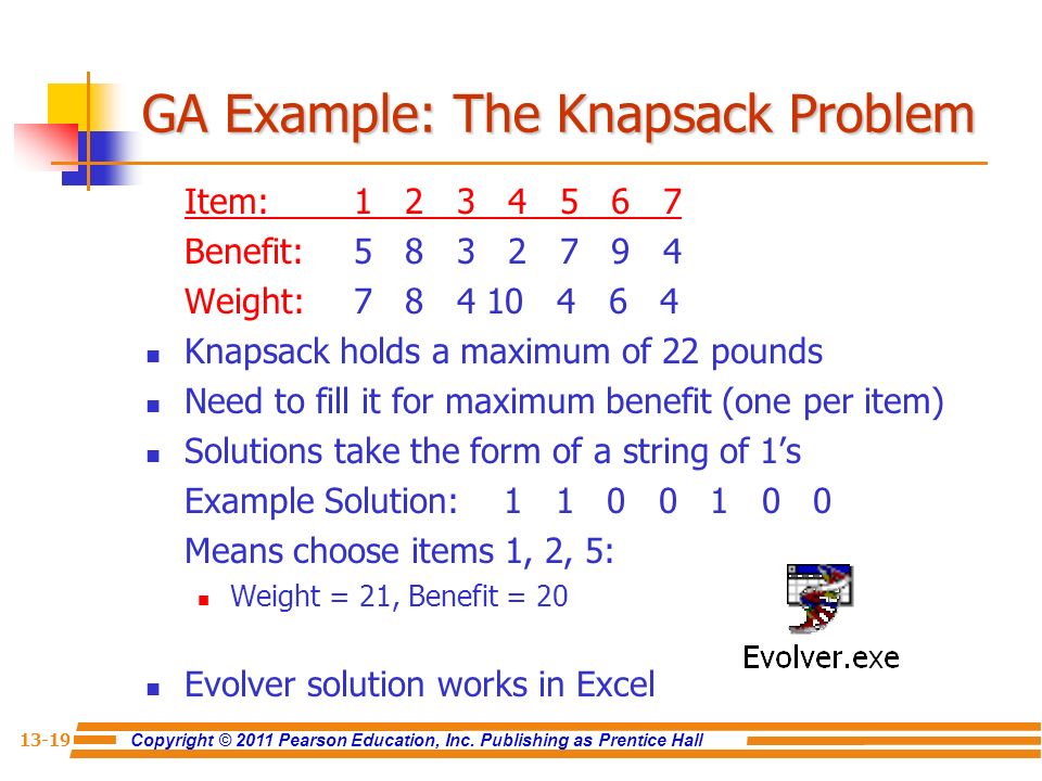GA Example: The Knapsack Problem