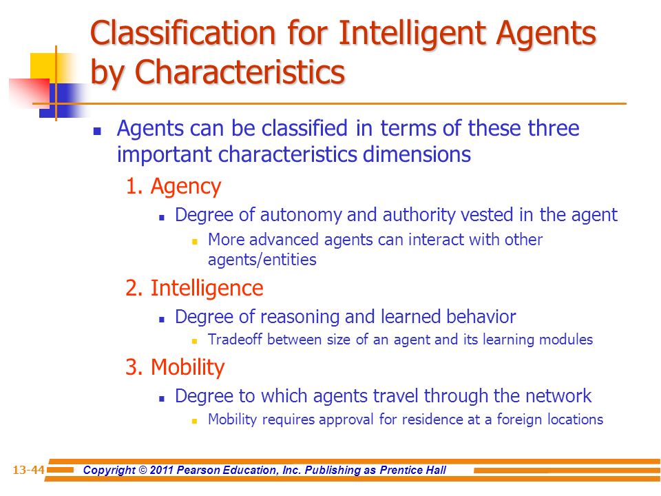 Classification for Intelligent Agents by Characteristics