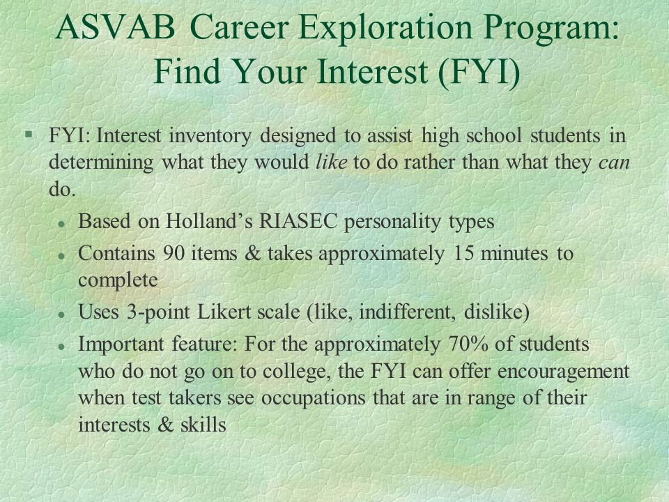 ASVAB Career Exploration Program: Find Your Interest (FYI)