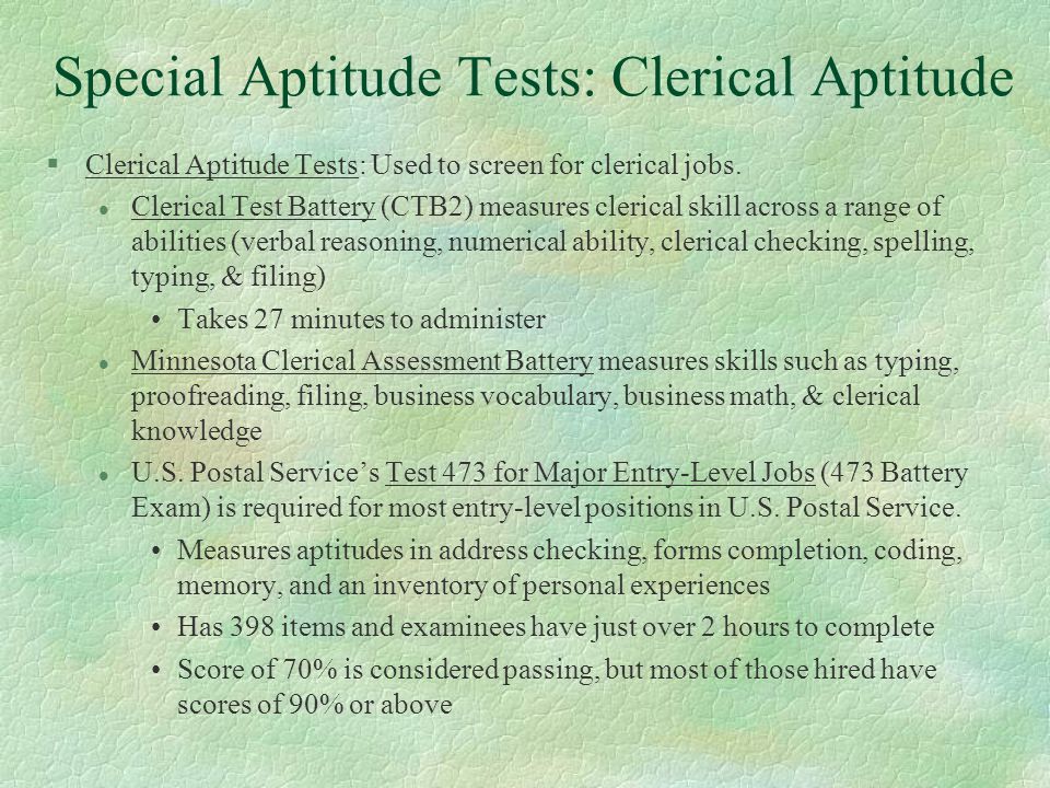 Special Aptitude Tests: Clerical Aptitude