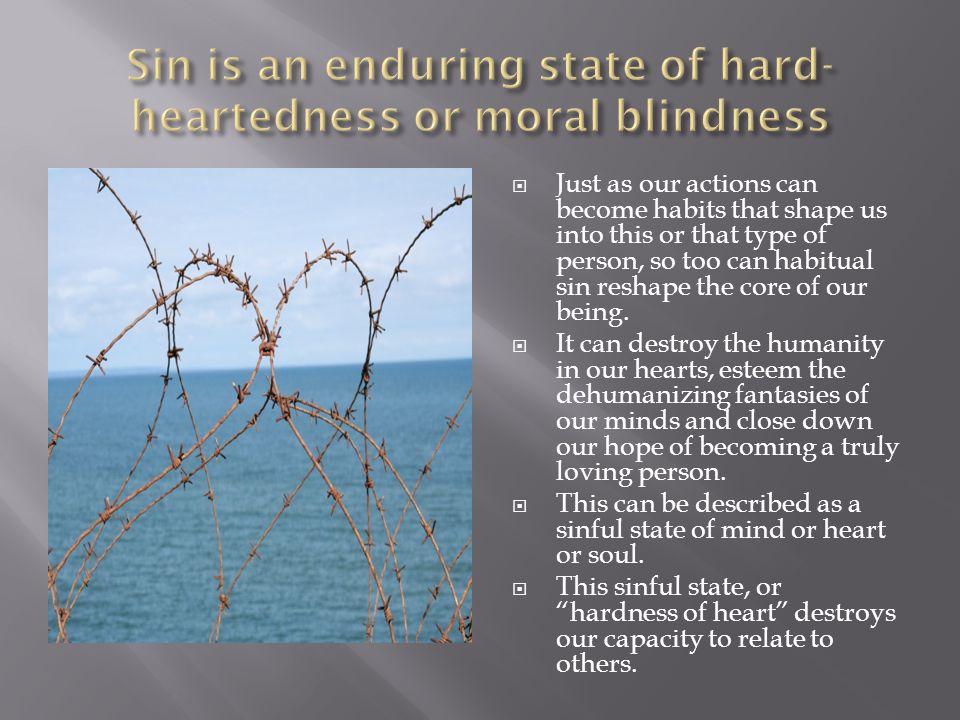 Sin is an enduring state of hard-heartedness or moral blindness