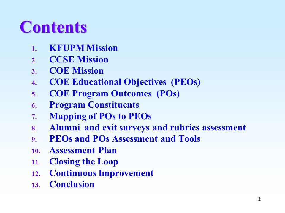 Contents KFUPM Mission CCSE Mission COE Mission