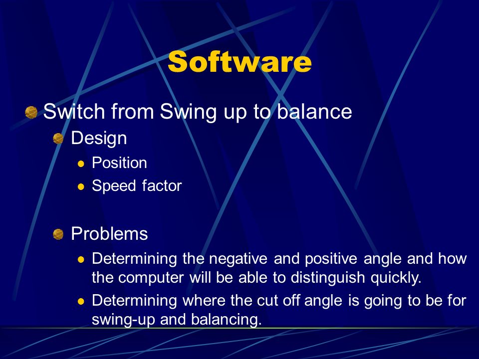Software Switch from Swing up to balance Design Problems Position