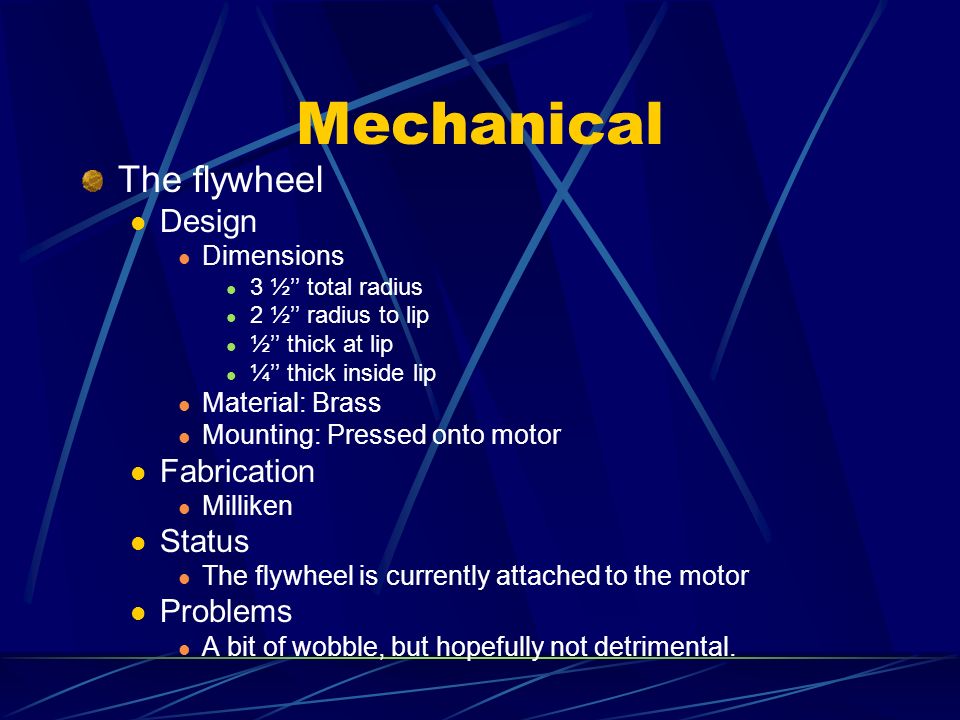 Mechanical The flywheel Design Fabrication Status Problems Dimensions