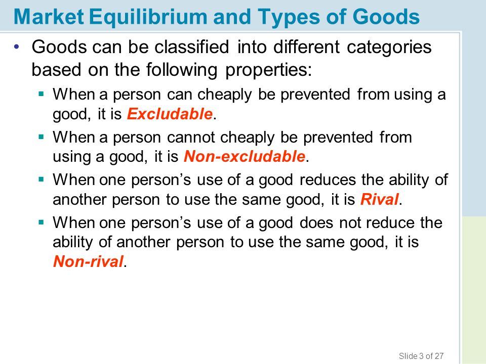 Market Equilibrium and Types of Goods