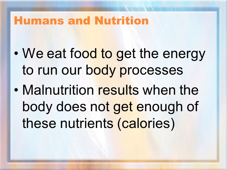 We eat food to get the energy to run our body processes