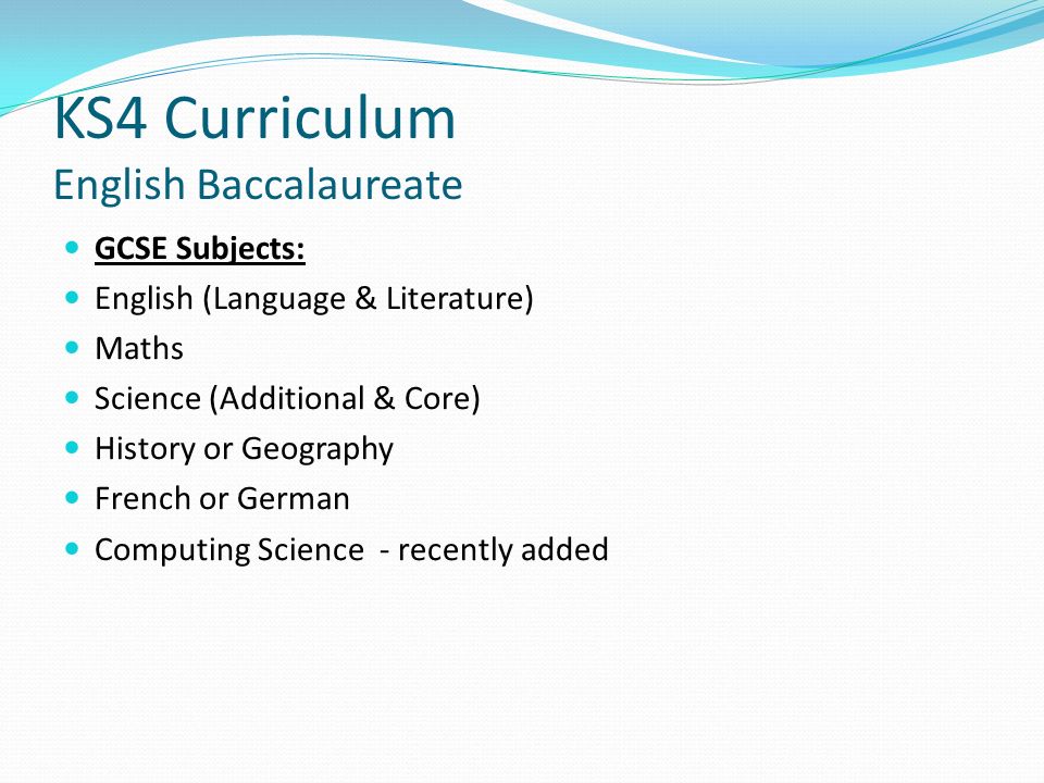 KS4 Curriculum English Baccalaureate