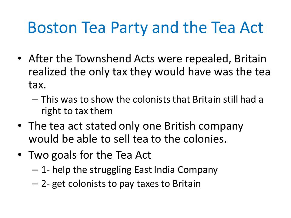 Boston Tea Party and the Tea Act