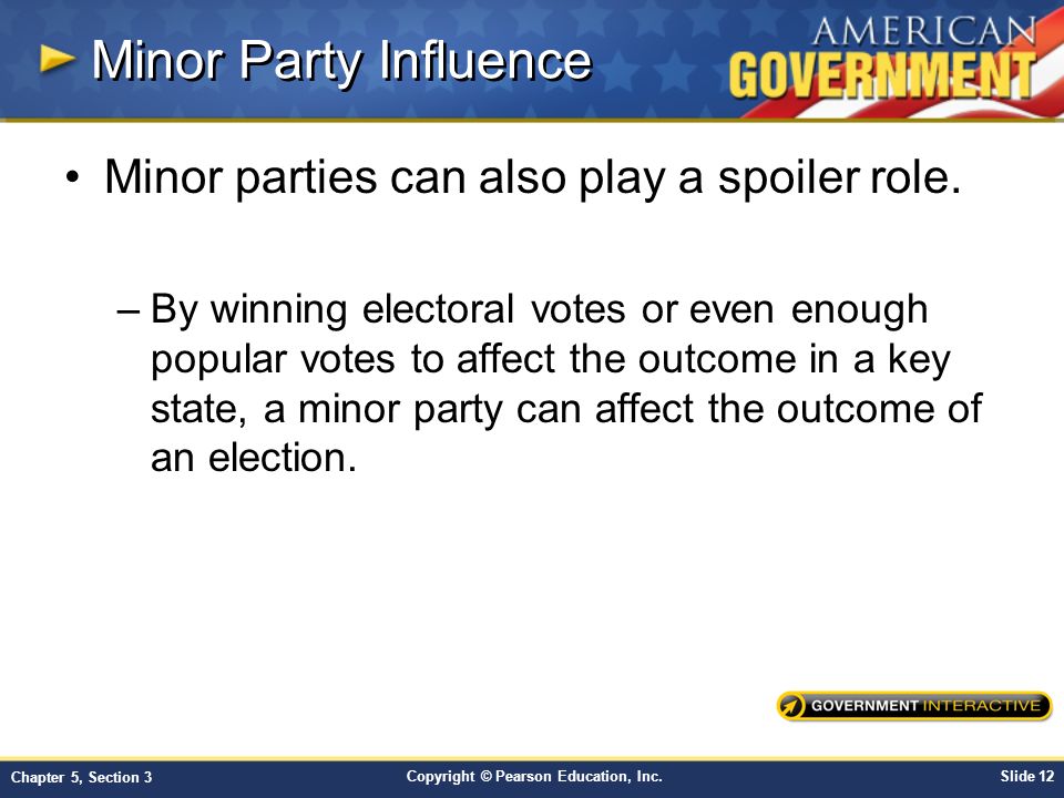 Minor Party Influence Minor parties can also play a spoiler role.