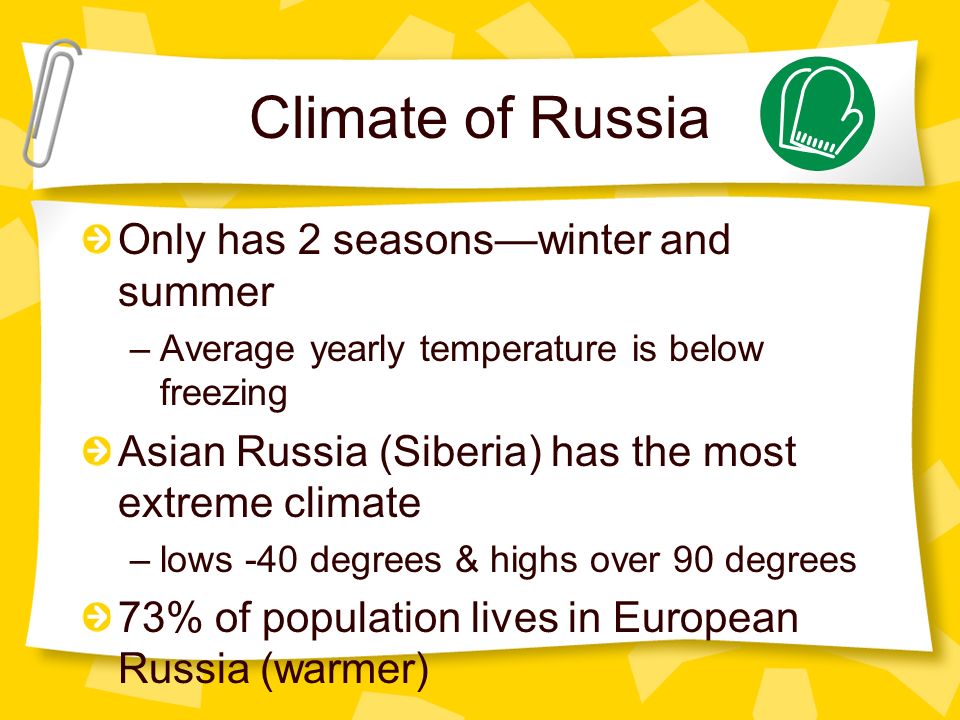 Climate of Russia Only has 2 seasons—winter and summer