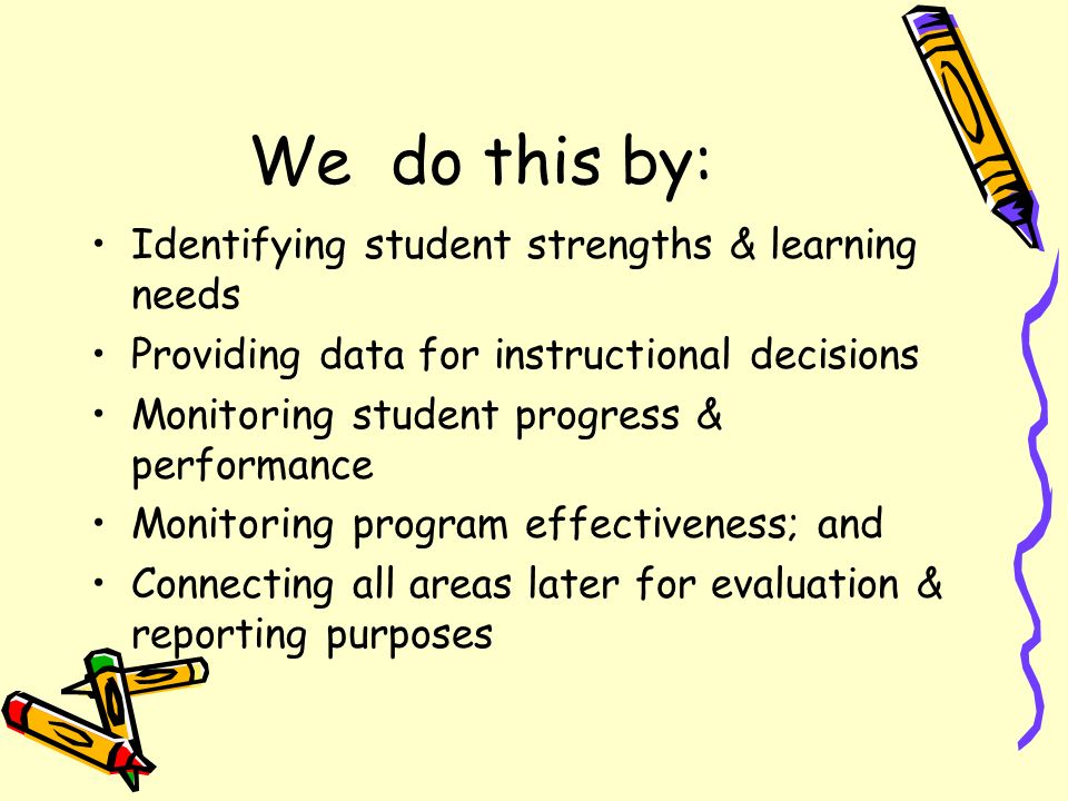 We do this by: Identifying student strengths & learning needs