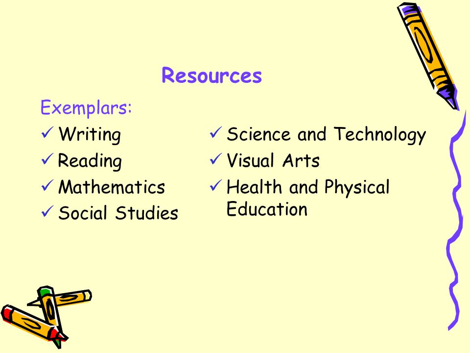 Resources Exemplars: Writing Reading Mathematics Social Studies