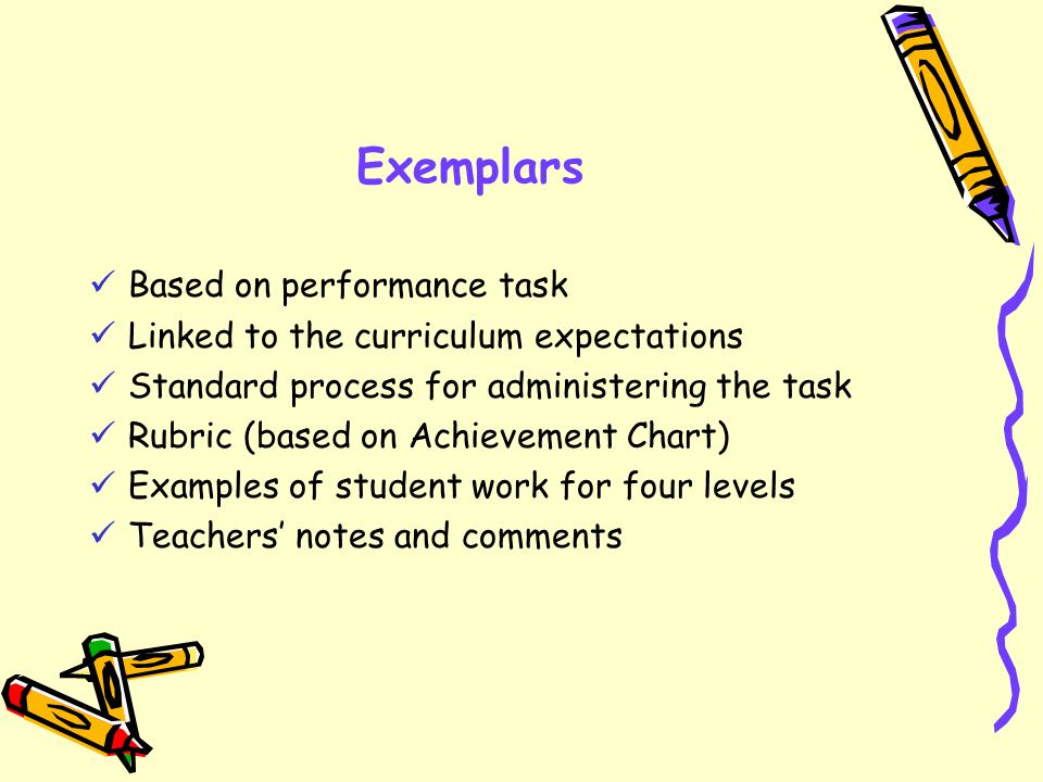 Exemplars Based on performance task