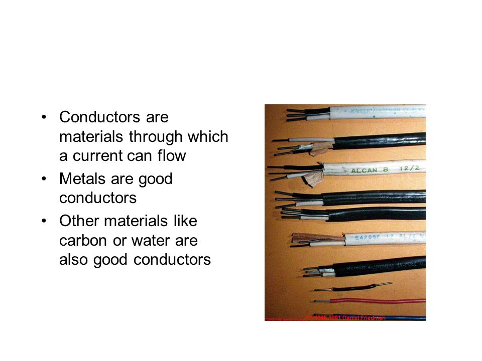 Conductors are materials through which a current can flow