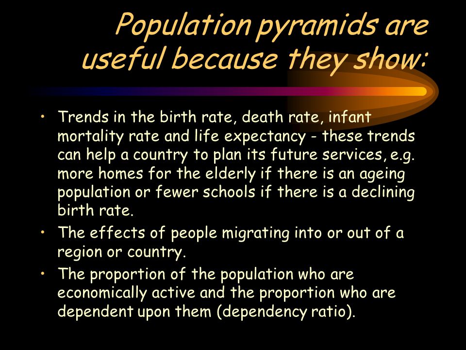 Population pyramids are useful because they show:
