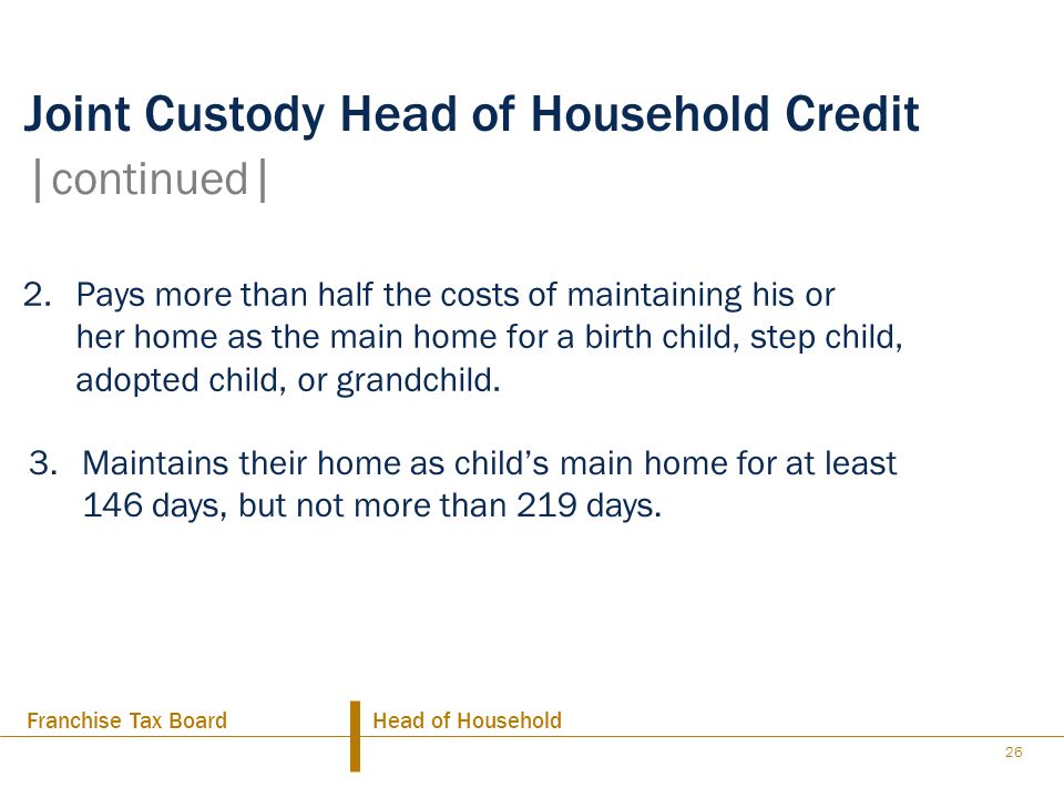 Joint Custody Head of Household Credit |continued|