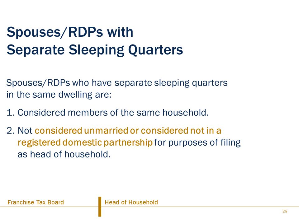 Spouses/RDPs with Separate Sleeping Quarters