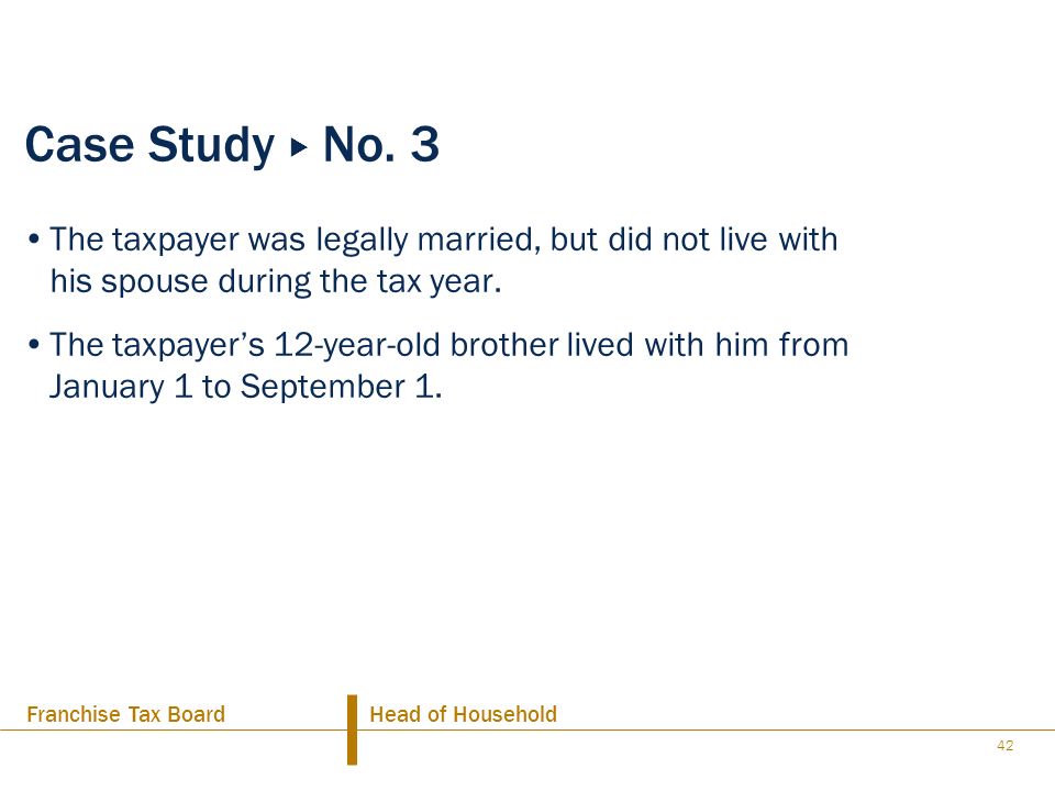 Case Study u No. 3 The taxpayer was legally married, but did not live with his spouse during the tax year.