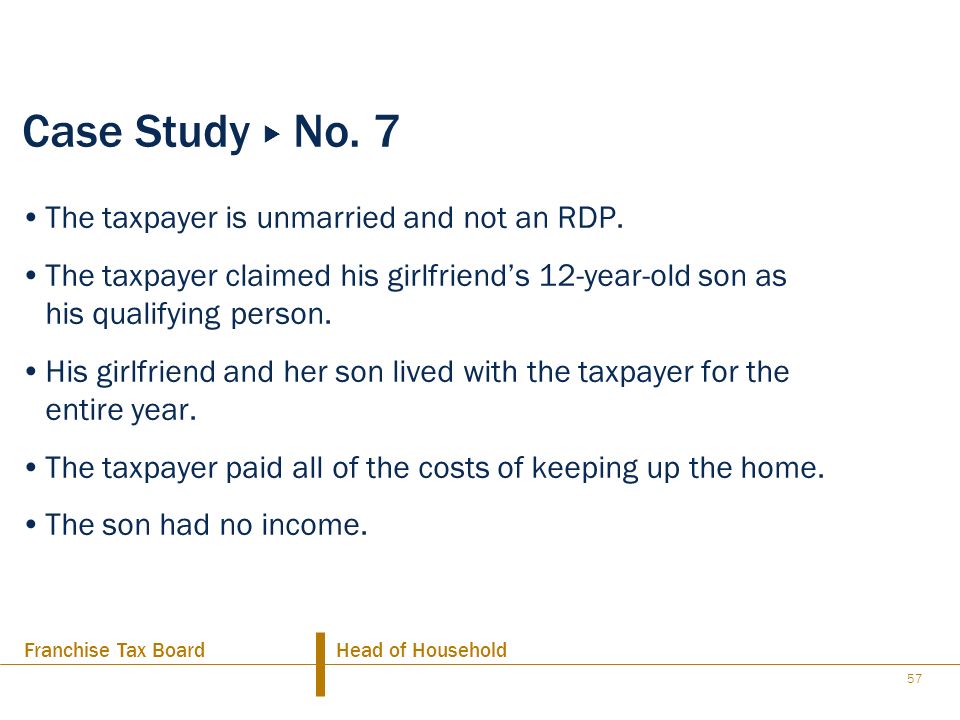 Case Study u No. 7 The taxpayer is unmarried and not an RDP.
