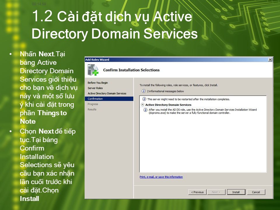 1.2 Cài đặt dịch vụ Active Directory Domain Services