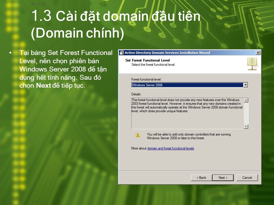 1.3 Cài đặt domain đầu tiên (Domain chính)