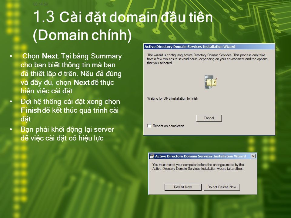 1.3 Cài đặt domain đầu tiên (Domain chính)