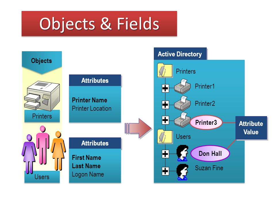 Objects & Fields Active Directory Objects Printers Printer1