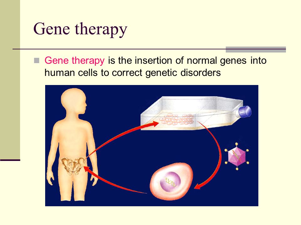 Gene therapy Gene therapy is the insertion of normal genes into human cells to correct genetic disorders.