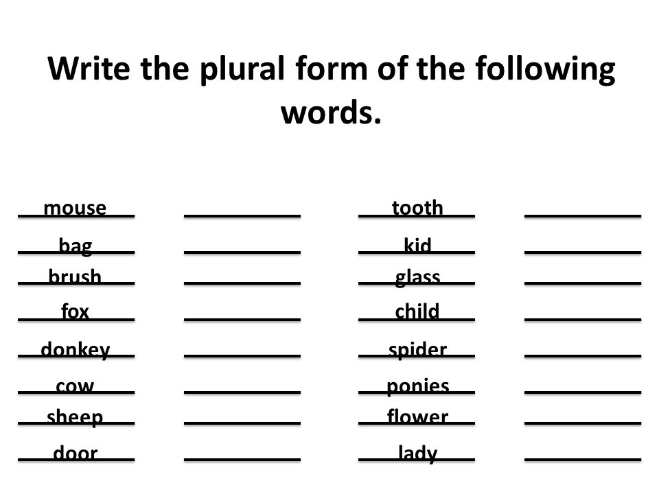 Write the plural form of the following words.