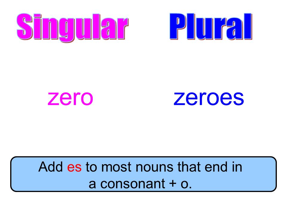 Add es to most nouns that end in a consonant + o.