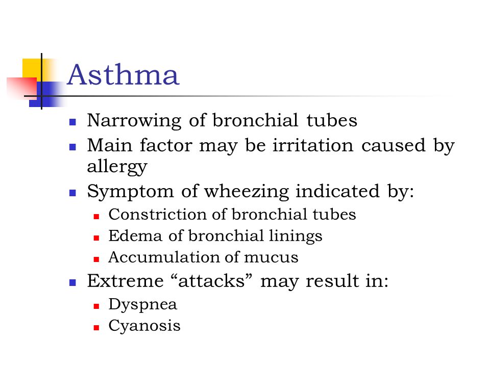 Asthma Narrowing of bronchial tubes