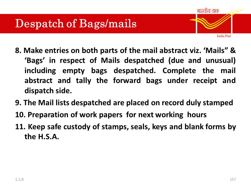 Despatch of Bags/mails