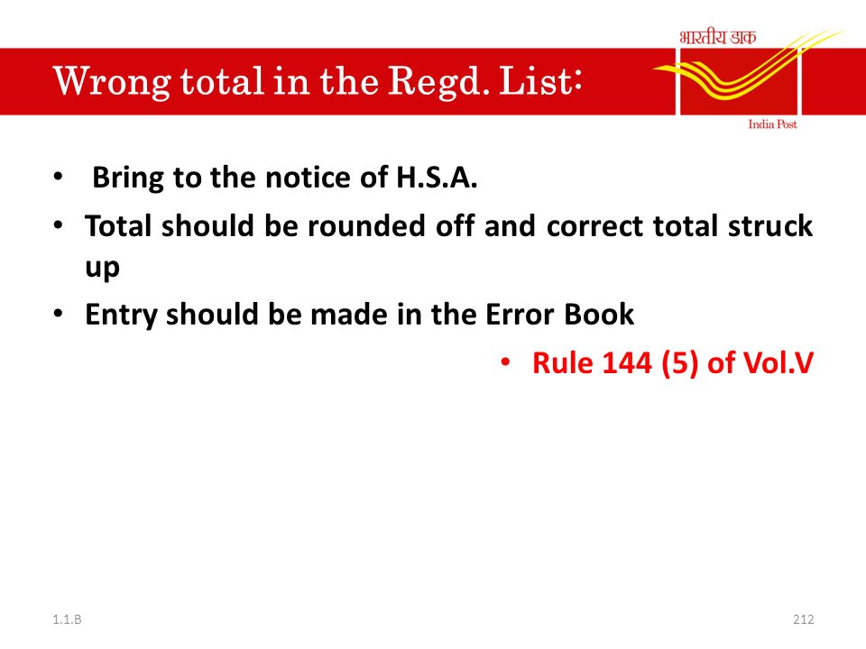 Wrong total in the Regd. List: