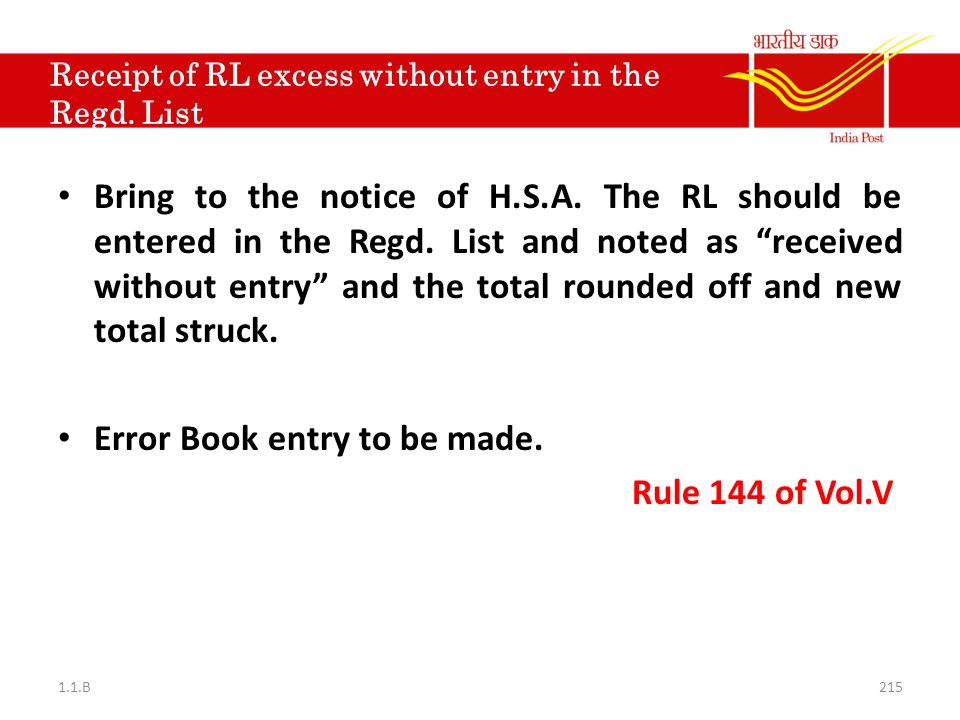 Receipt of RL excess without entry in the Regd. List