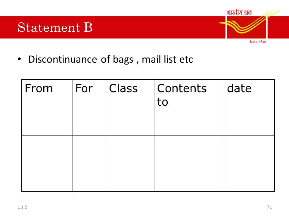Statement B Discontinuance of bags , mail list etc From For Class