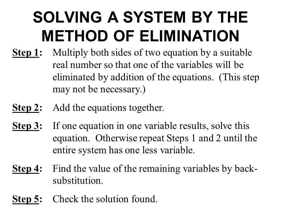 SOLVING A SYSTEM BY THE METHOD OF ELIMINATION