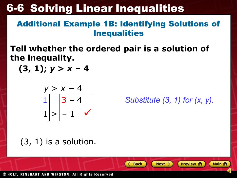 Additional Example 1B: Identifying Solutions of Inequalities