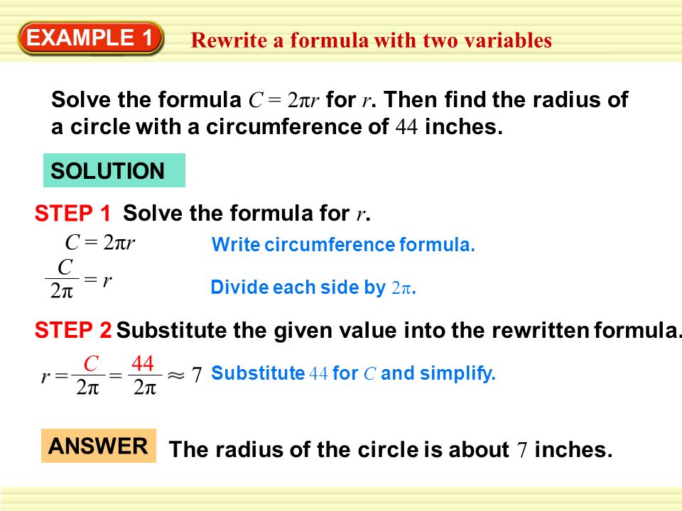 Rewrite a formula with two variables