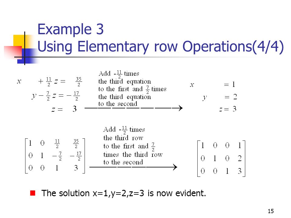 Example 3 Using Elementary row Operations(4/4)