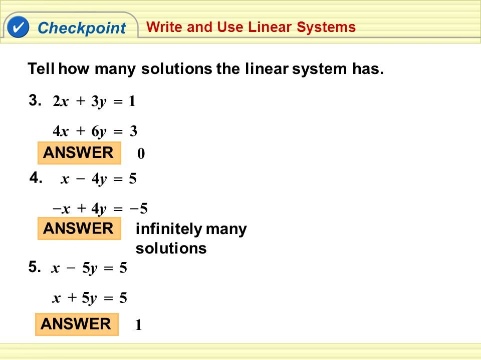 Tell how many solutions the linear system has.