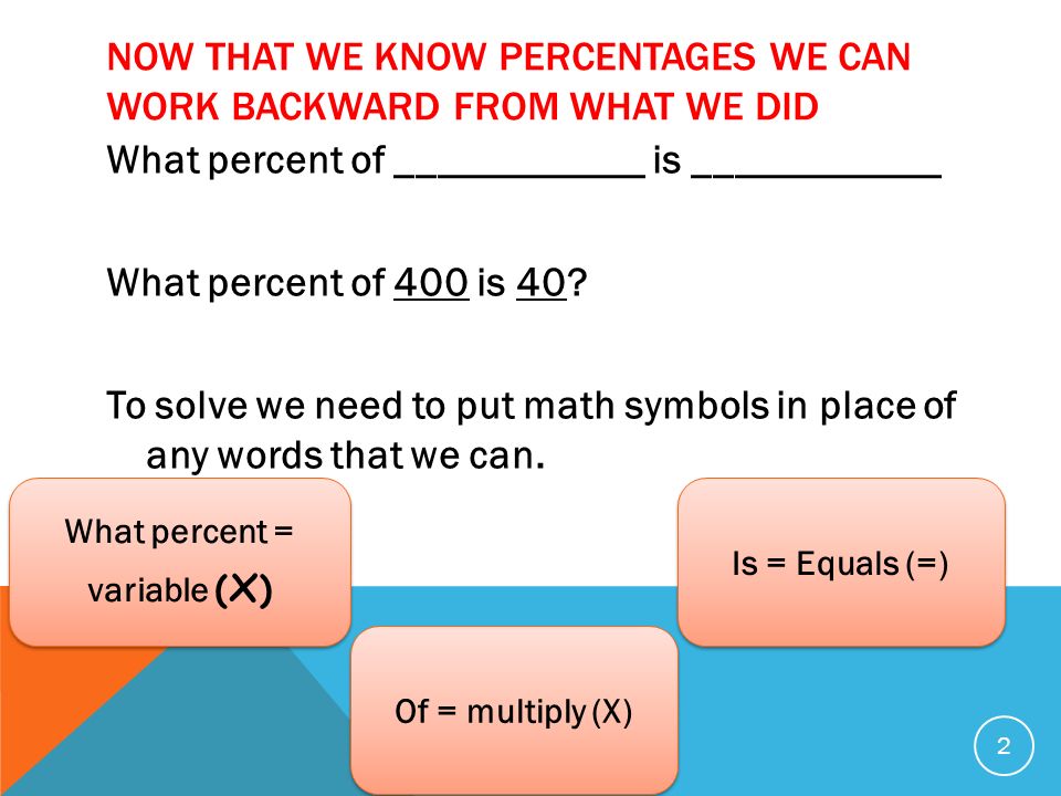 Now that we know percentages we can work backward from what we did
