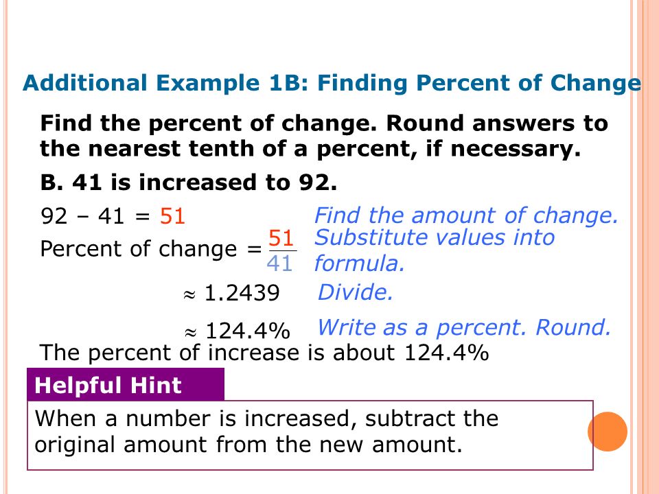 Additional Example 1B: Finding Percent of Change